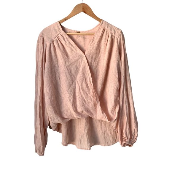 Free People Check on It Pink Nectar Pleated Wrap Top Medium - Picture 2 of 7